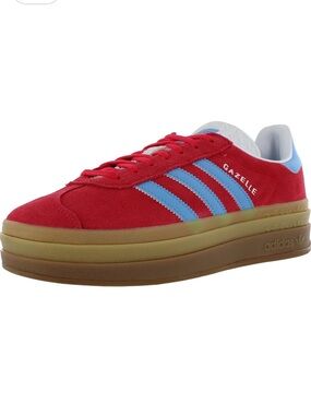 adidas Gazelle Bold Red Suede Blue Stripe Tennis Shoes Sneakers Size 8.5